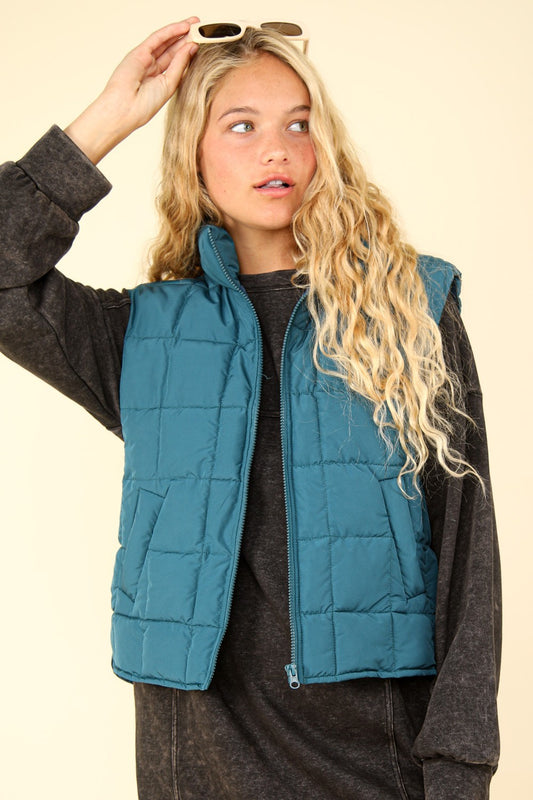 Sea Foam Zip Up Puffer Padded Vest