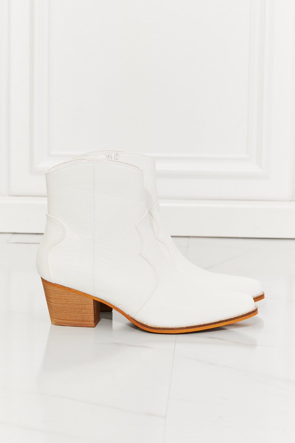 White Faux Leather Western Ankle Boots