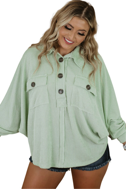 Top henley de manga larga con bolsillos de canalé y talla grande verde