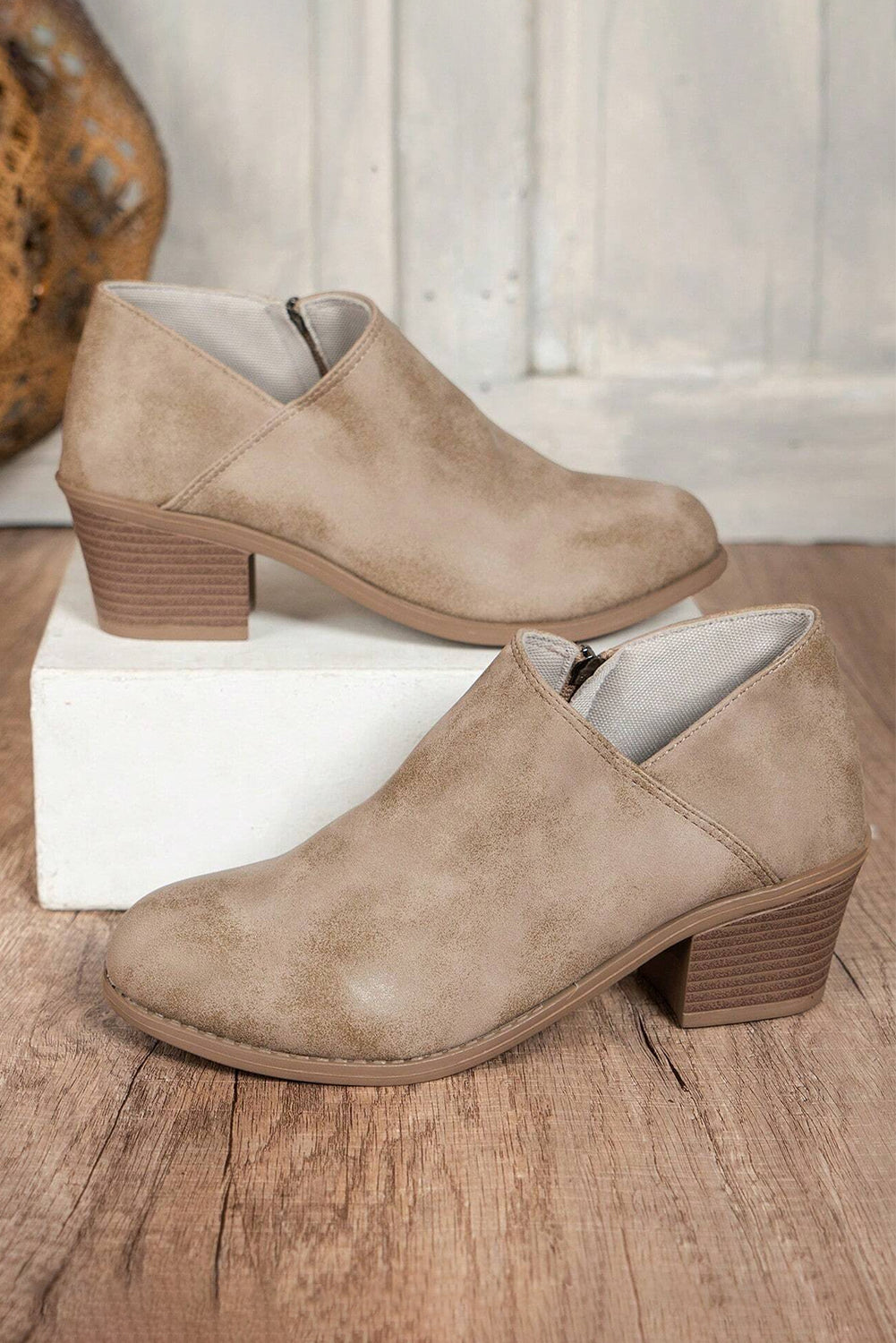 Taupe Tulip Opening Suede Ankle Boots