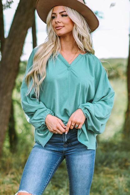 Plicated Detail V Neck Blouse