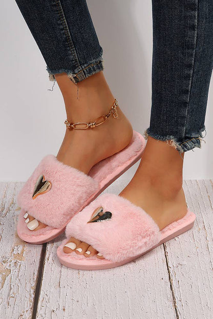 Heart Open Toe Plush Slippers