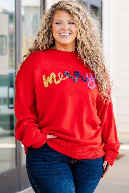 Fiery Red Tinsel merry Pattern Christmas Plus Size Sweater