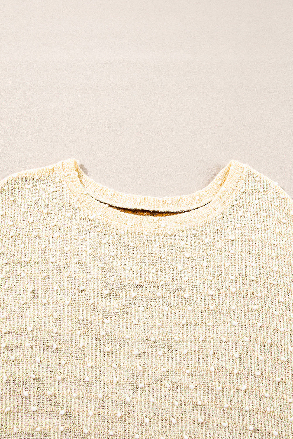 Beige Swiss Dot Drop Shoulder Patchwork Loose Knit Top