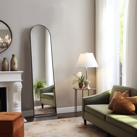 Black Arched Full Length Floor Mirror 16"x59"