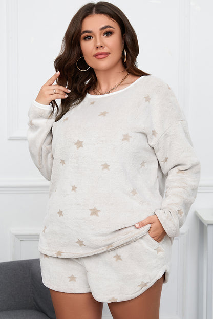 Conjunto de pantalones cortos con cordón y top con estampado de estrellas de talla grande en blanco