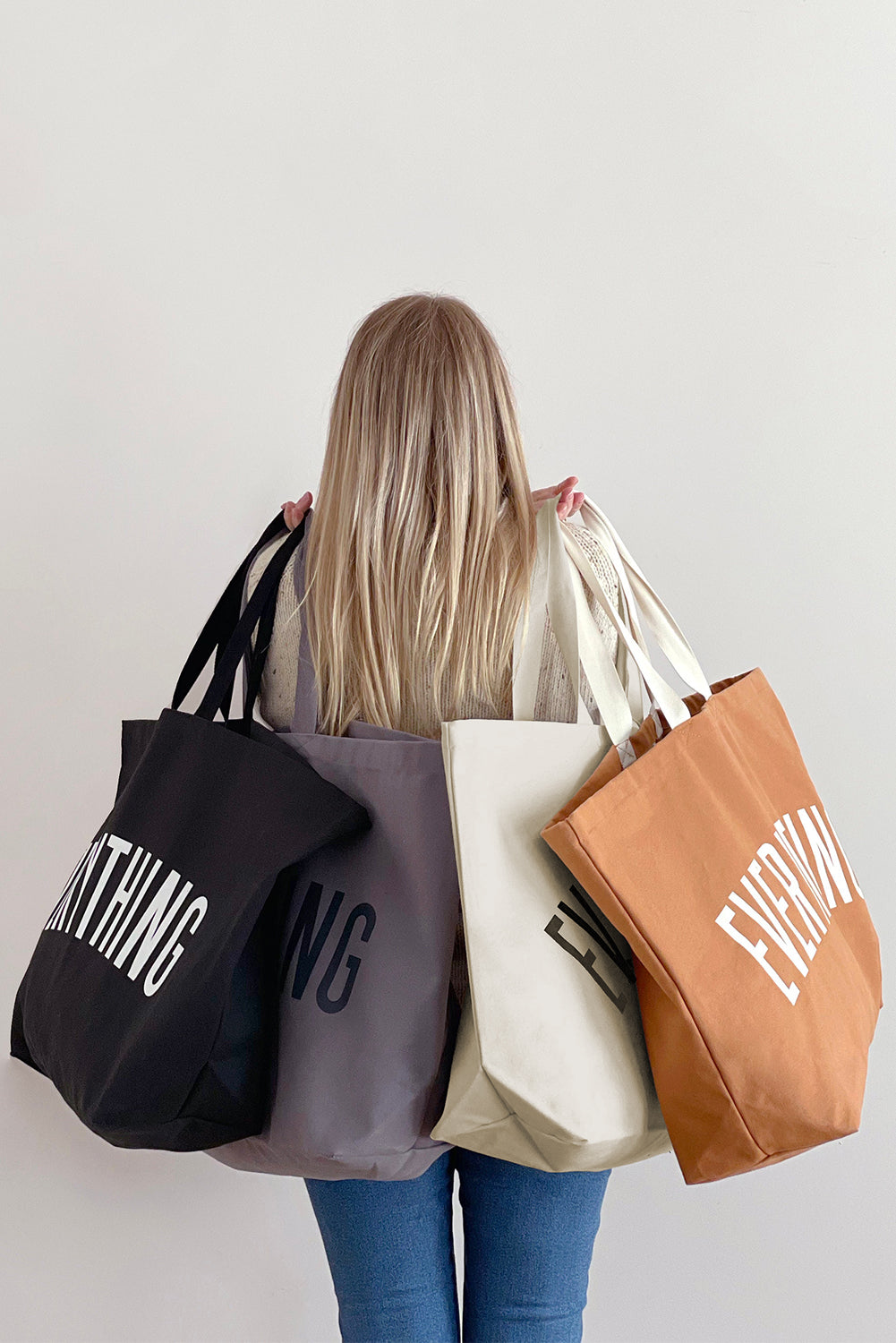 Black 73*17*44cm EVERYTHING Letter Print Large Canvas Tote Bag