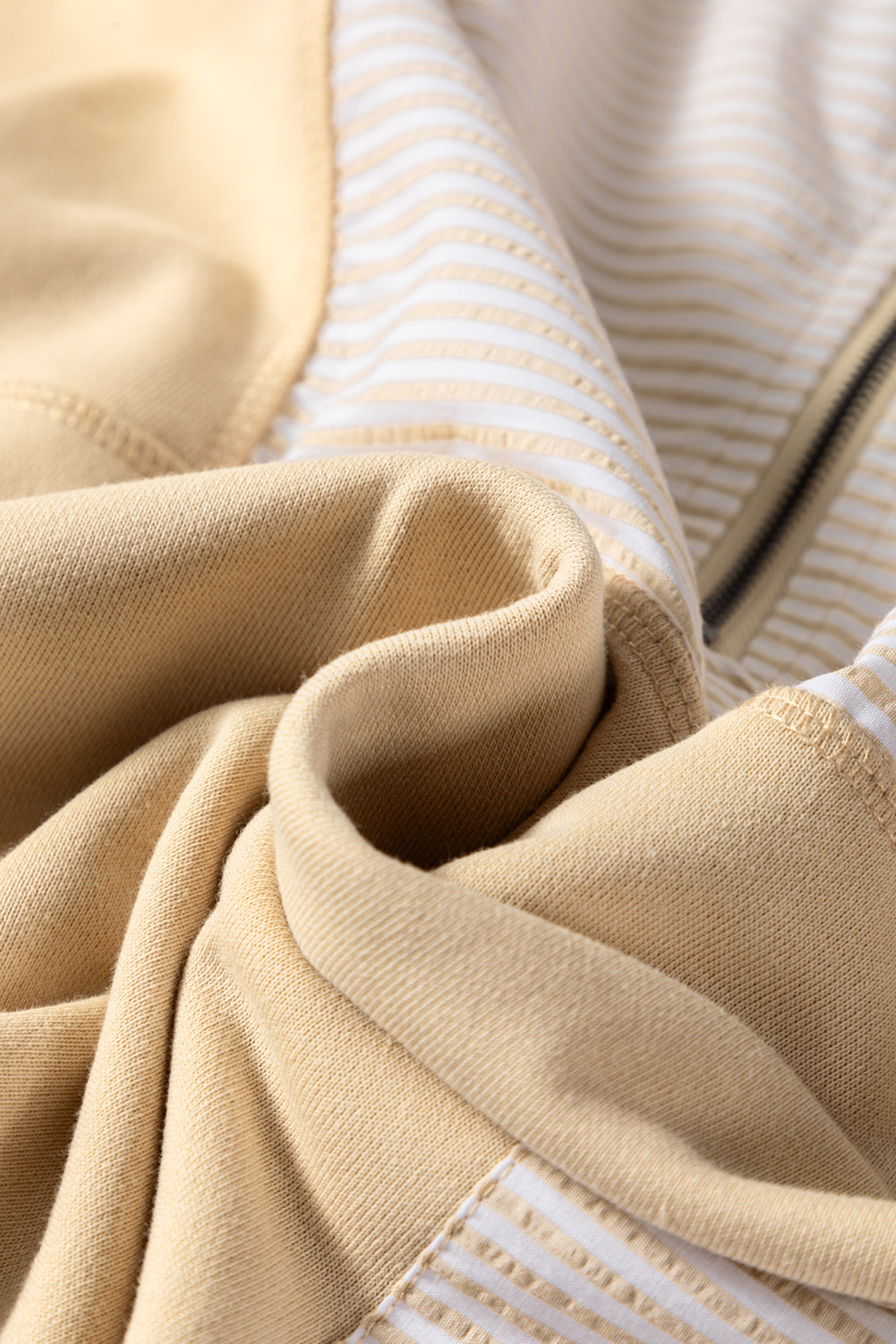 Khaki Stripe Mix Half Zip French Terry Plus Size Sweatshirt