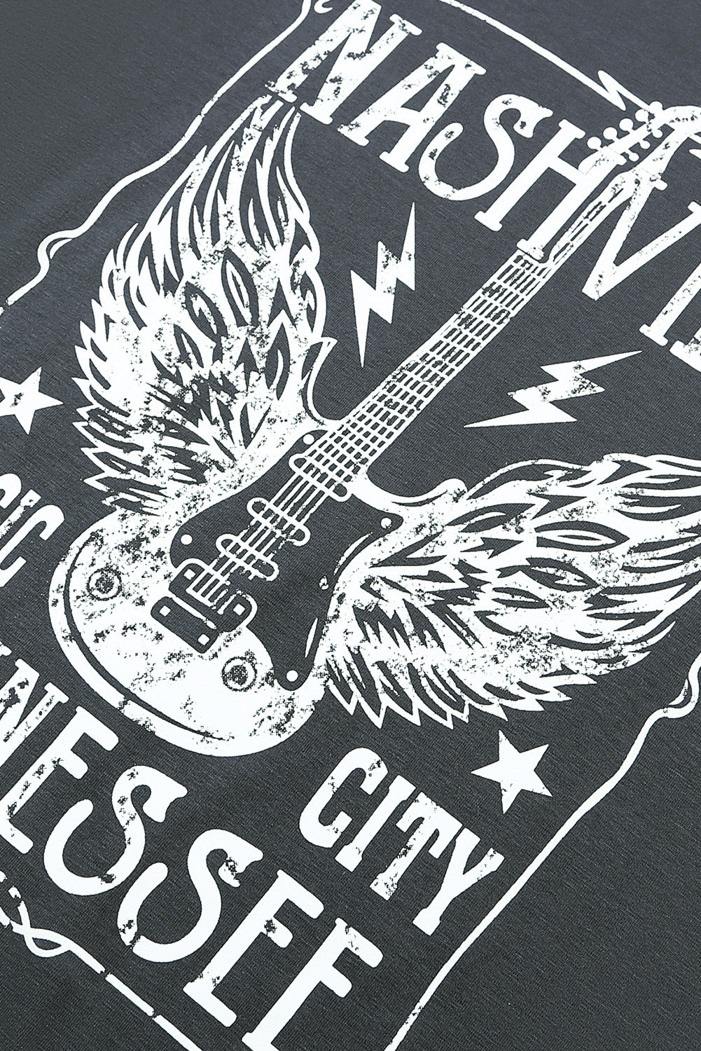 Camiseta con banda extragrande y gráfico con estampado de guitarra gris