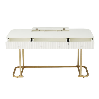 White & Gold Mid-Century Modern Curved Desk