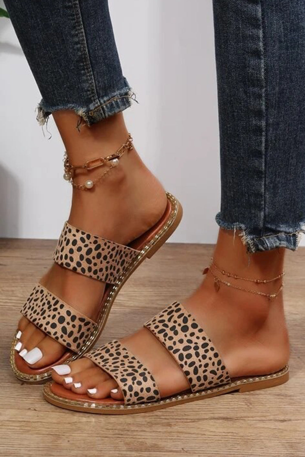 Leopard Strap Casual Flat Sandels