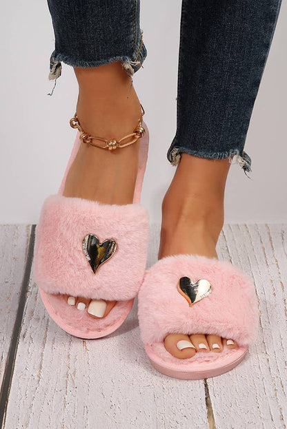 Heart Open Toe Plush Slippers