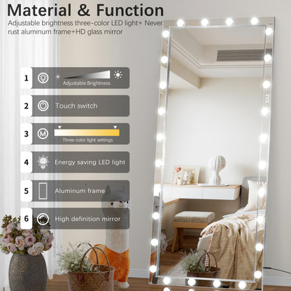 Silver Hollywood LED Full Body Mirror