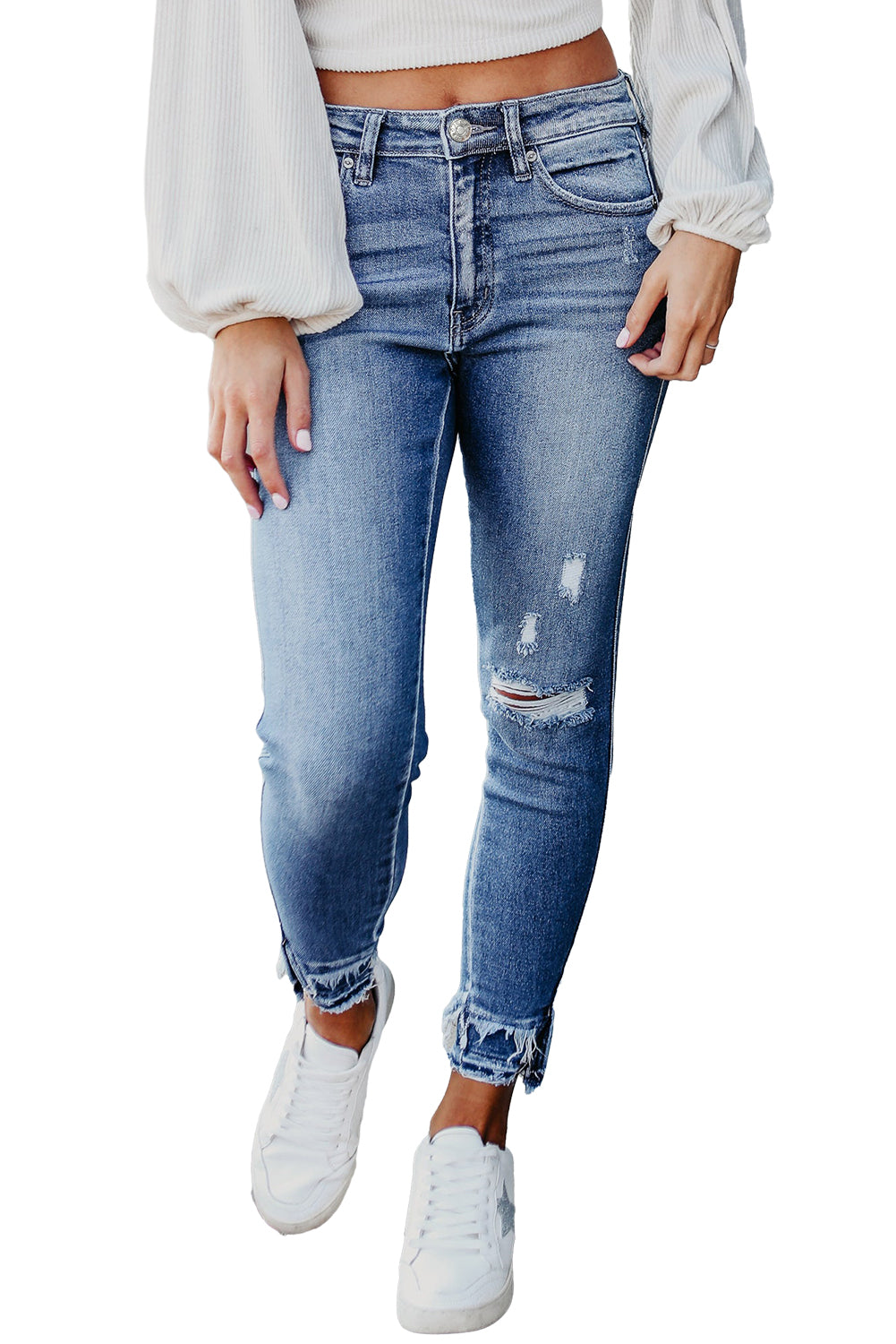 Light Blue Ripped Ankle Skinny Jeans