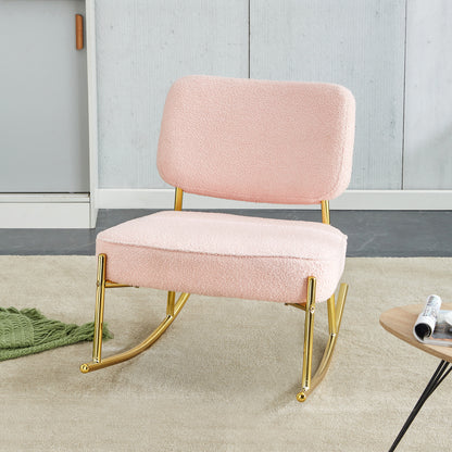 Pink Teddy Velvet Cushioned Rocking Chair W/ Golden Metal Legs