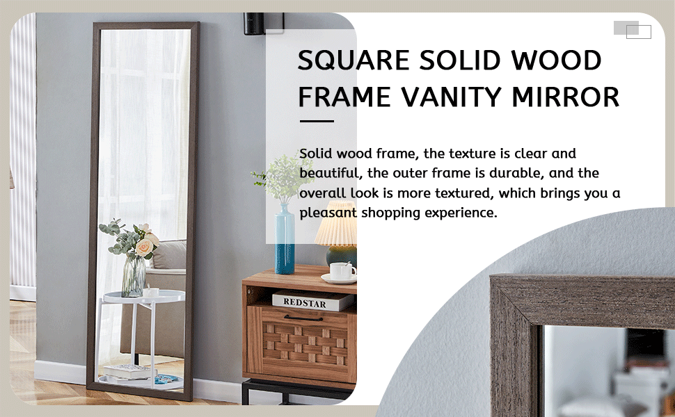 Gray Solid Wood Frame Full-Length Mirror