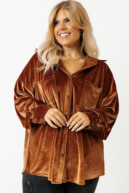 Chestnut Velvet Drop Shoulder Plus Size Shirt