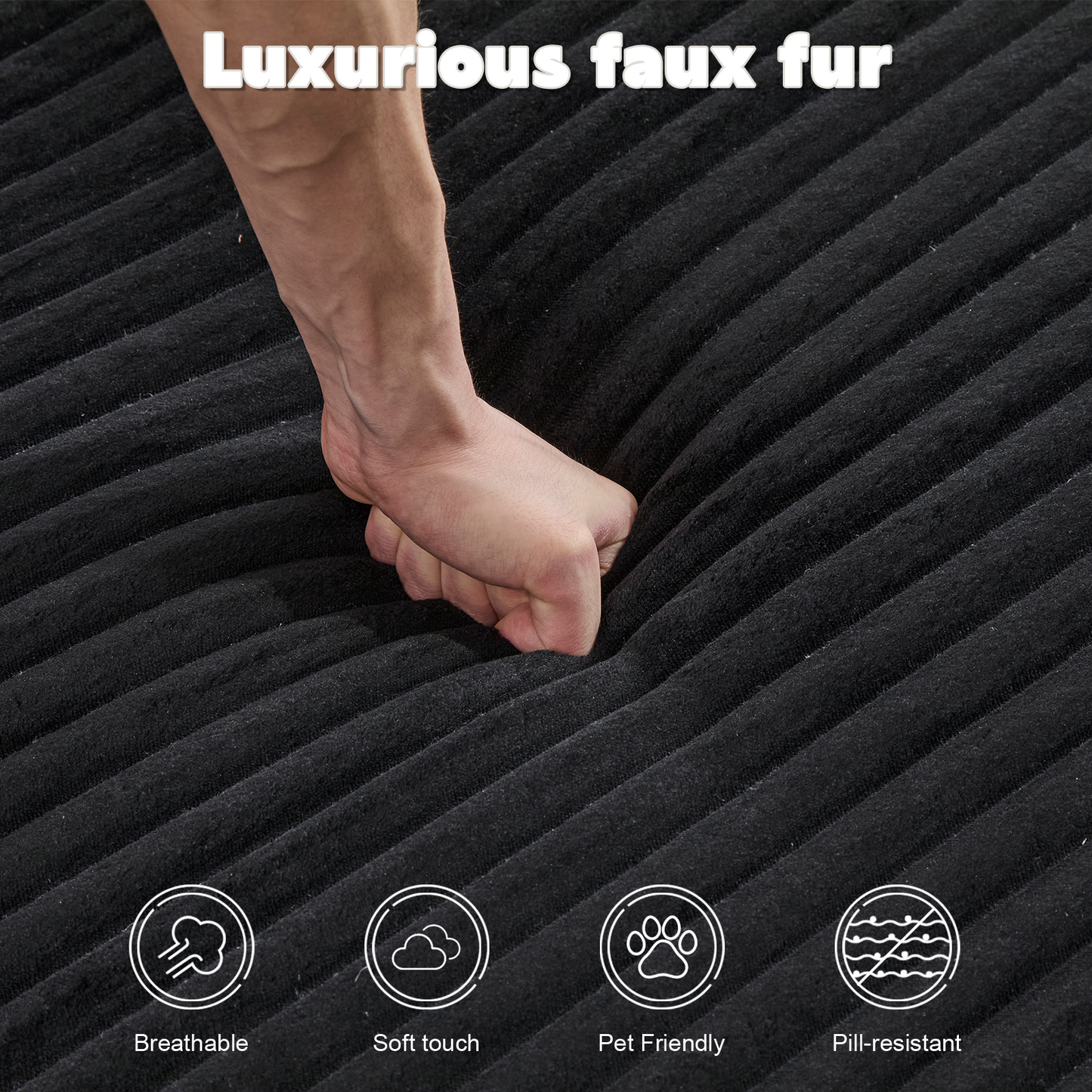 Black Corduroy Plush Oversized Chaise Lounge Chair