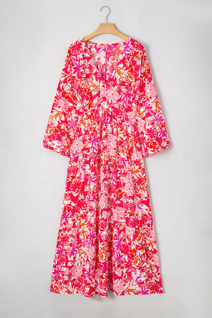 Rose Plus Size Floral V Neck Wide Sleeve Maxi Dress