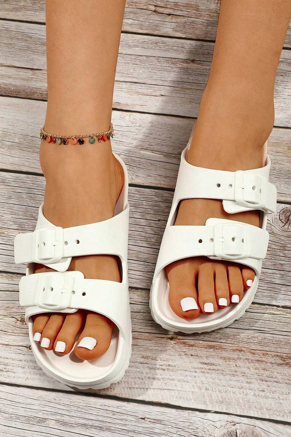 White Solid Color Buckle Straps Beach Sandels