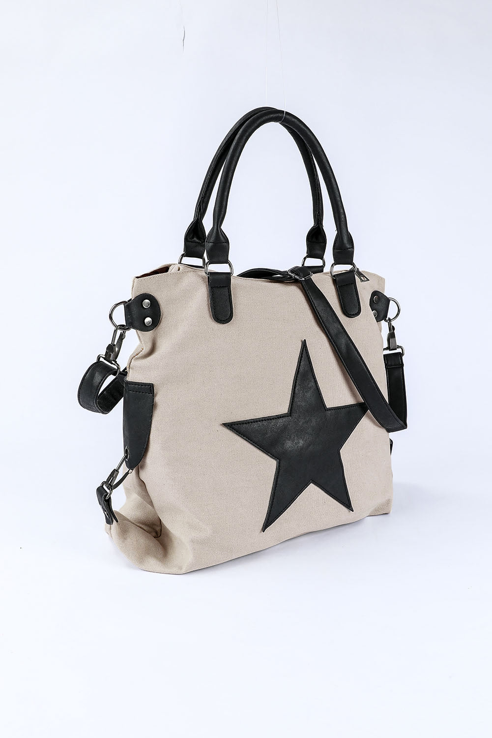 Bolsa tote de lona con estrella de cinco puntas casual beige