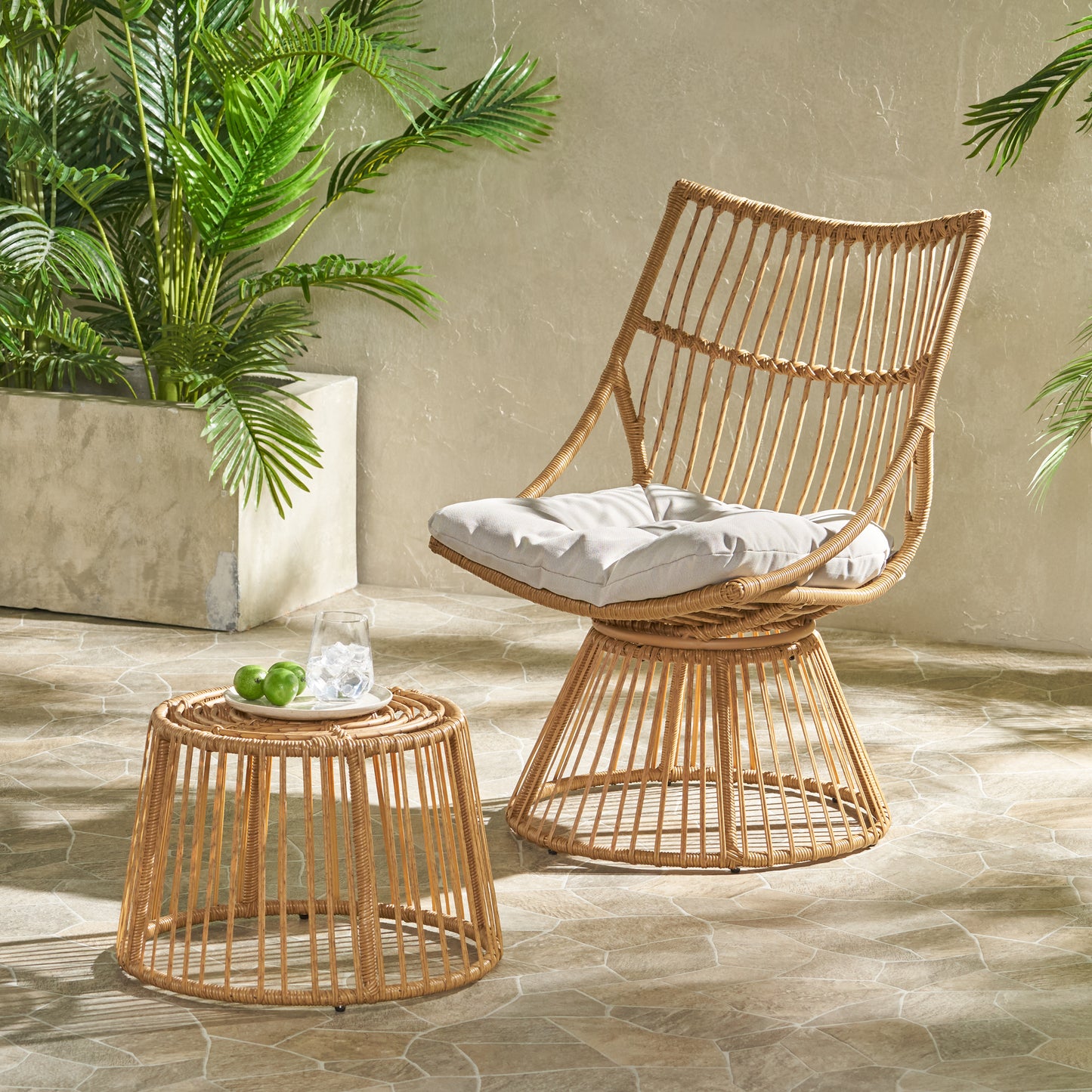 Light Brown Chair & Side Table