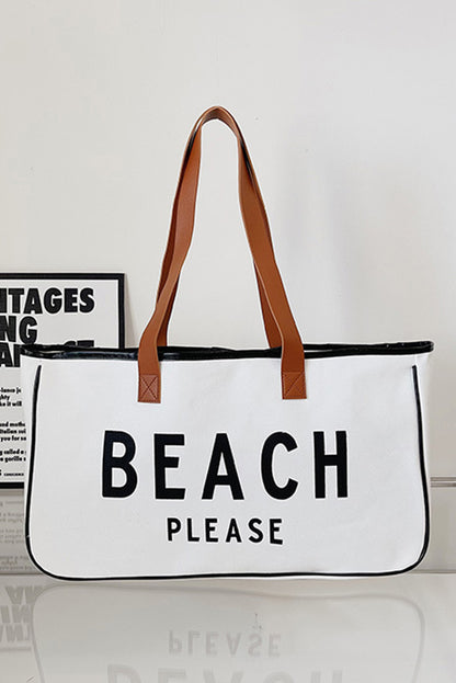 Bright White BEACH PLEASE Print Bolsa grande de lona