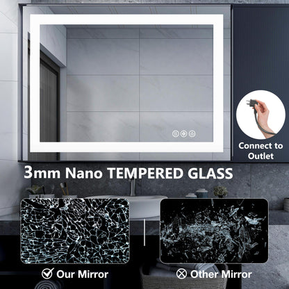 20"x28" Anti-fog LED Bathroom Mirror w/ Dual Light Source & Three Lighting Modes