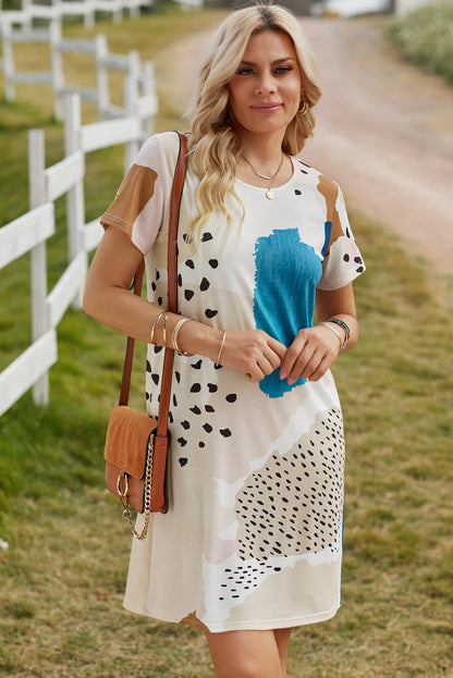 Vestido camisero informal con estampado de manchas y teñido anudado