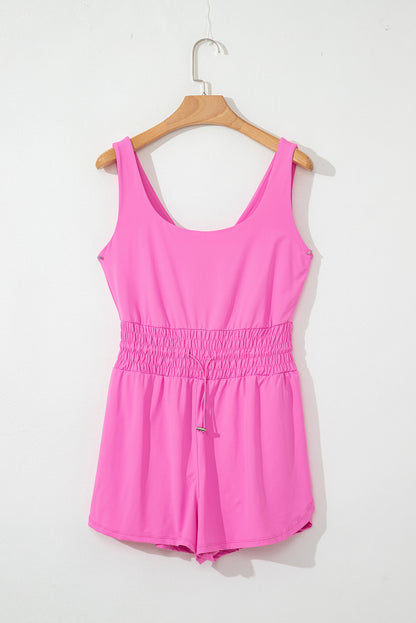 Sachet Pink Plain Sleeveless Loop Drawstring Cinched Waist Romper