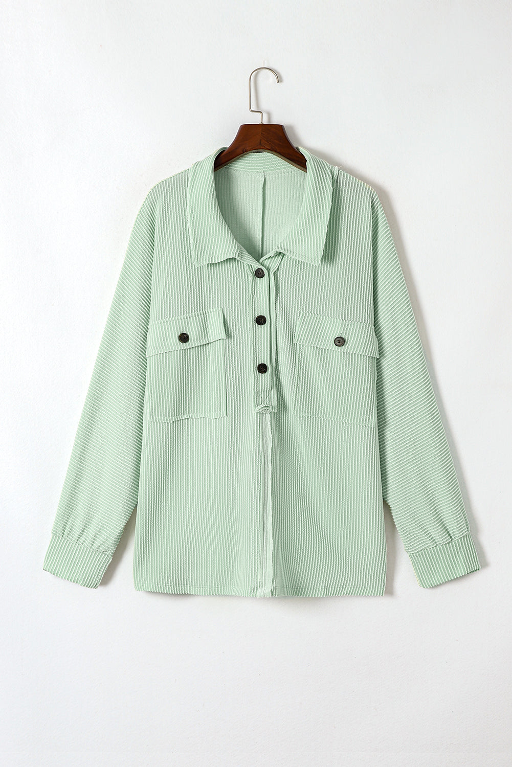 Top henley de manga larga con bolsillos de canalé y talla grande verde