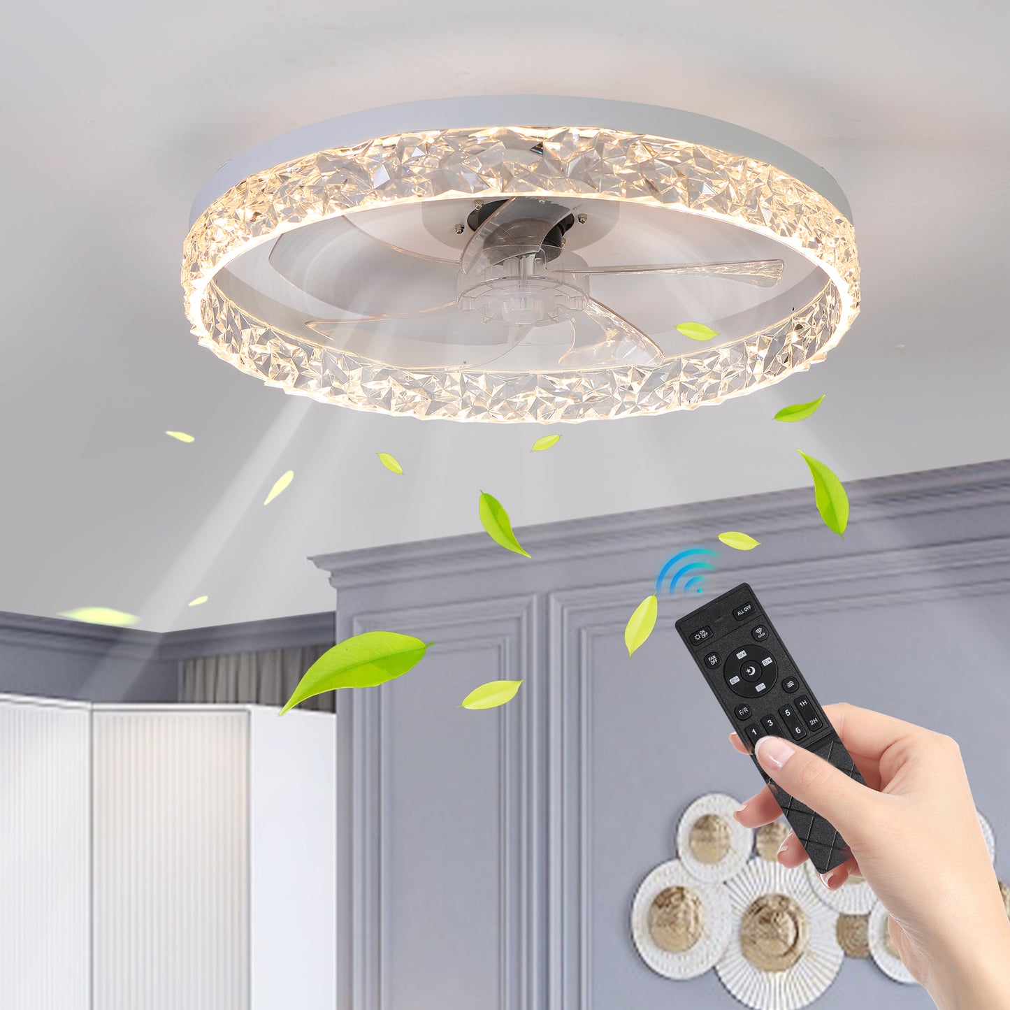 Modern Acrylic LED Ceiling Fan Light w/ Remote Control