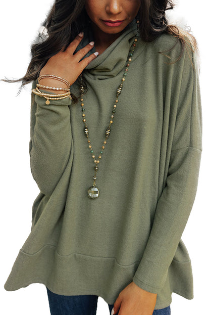 Cowl Neck Loose Fit Tunic Long Sleeve Top