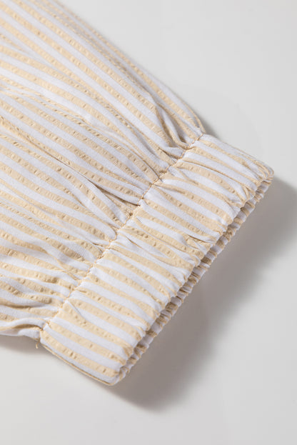 Khaki Stripe Mix Half Zip French Terry Plus Size Sweatshirt