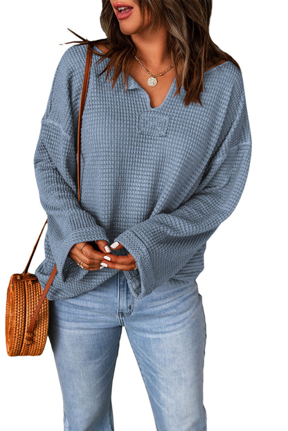 Waffle Drop Shoulder Long Sleeve Top