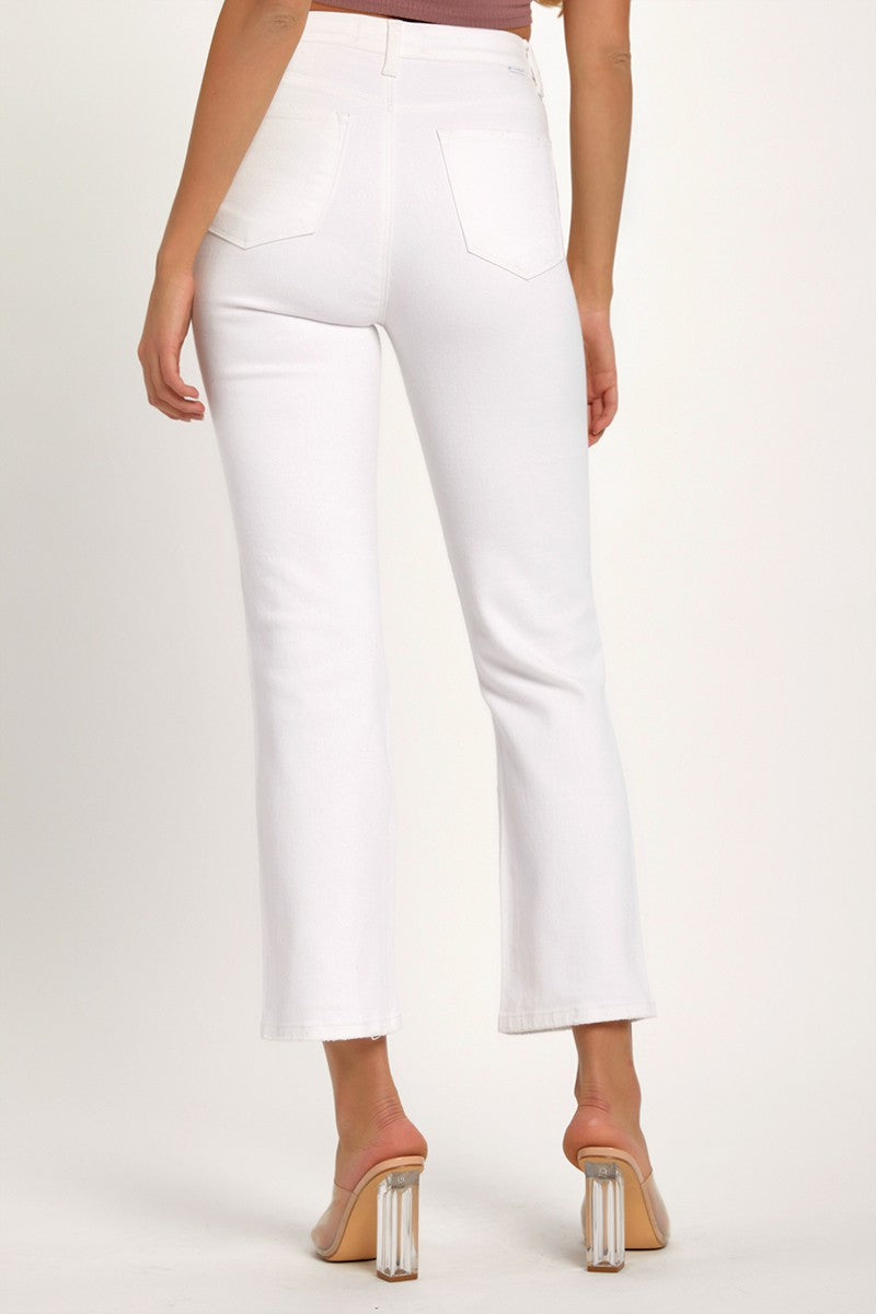 White Distressed Cropped Straight Jeans