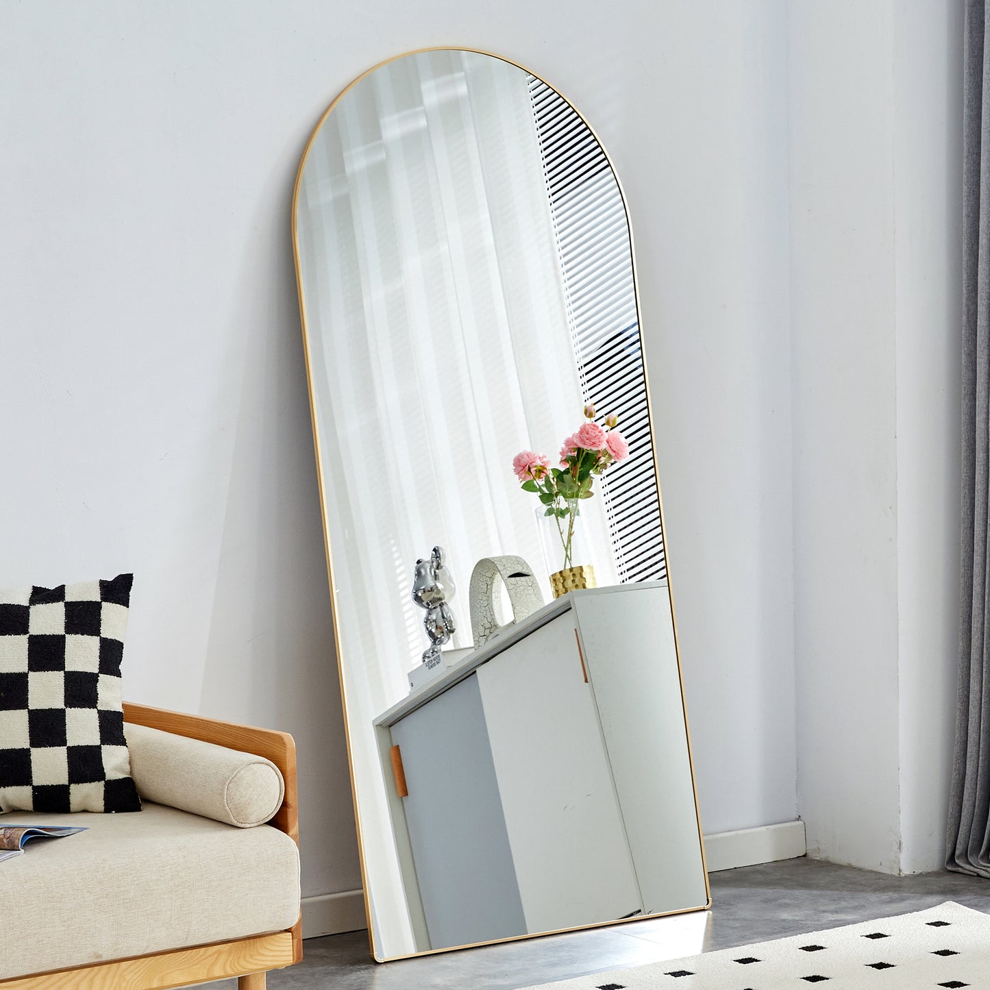 Metal Framed Arched Floor Standing Full-Length Mirror