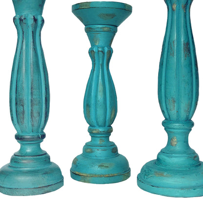 Turquoise Blue Wooden Candle Holder