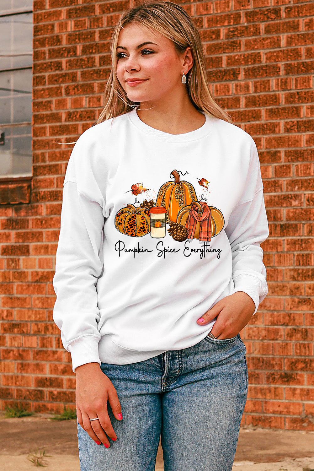 Beige Pumpkin Spice Everything Graphic Pullover Sweatshirt