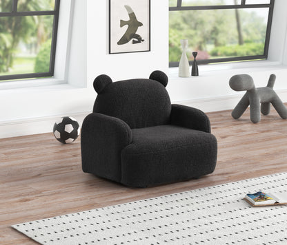 Raelynn Black Sherpa Bear-Shaped Kids Armchair