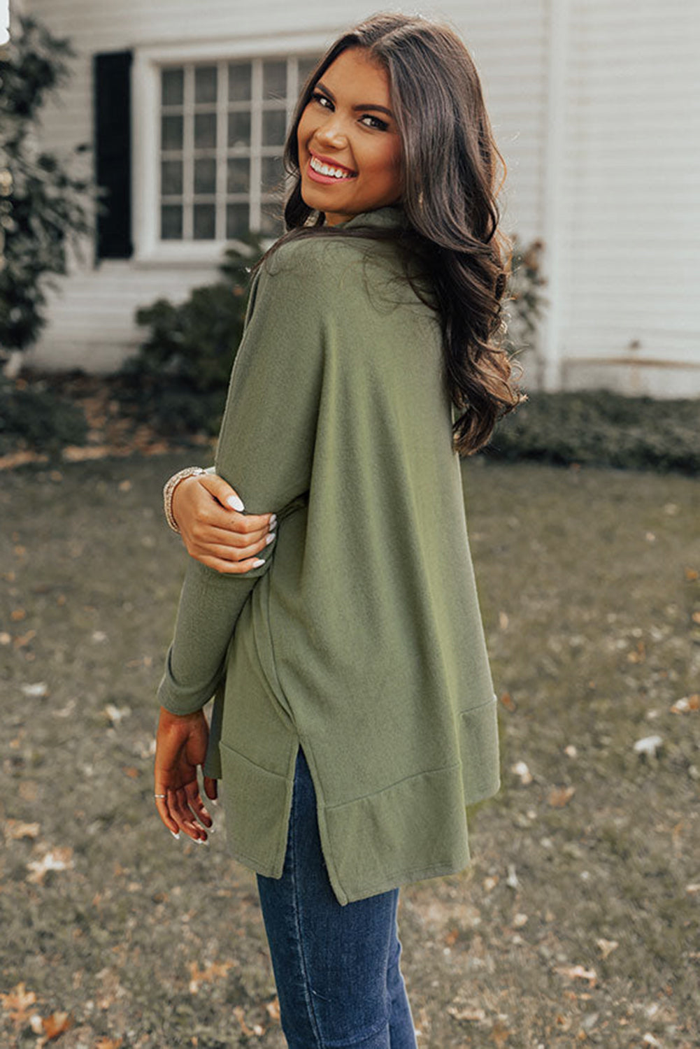 Cowl Neck Loose Fit Tunic Long Sleeve Top