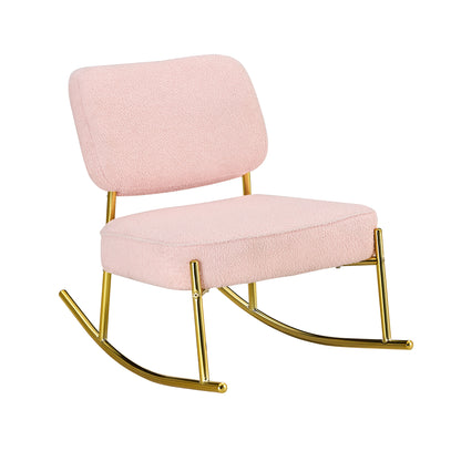 Pink Teddy Velvet Cushioned Rocking Chair W/ Golden Metal Legs