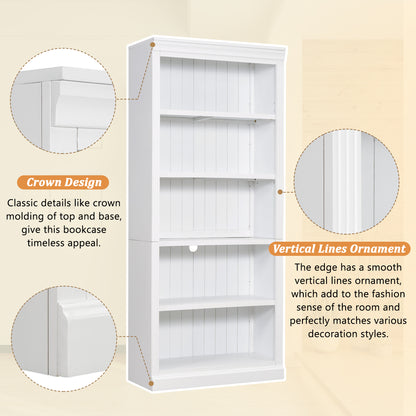 White Wood Bookcase w/ Adjustable Shelves