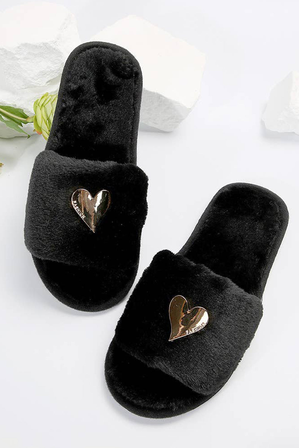 Heart Open Toe Plush Slippers