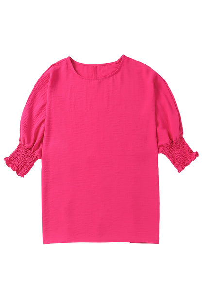 Blusa informal lisa con mangas de murciélago y puños fruncidos albaricoque