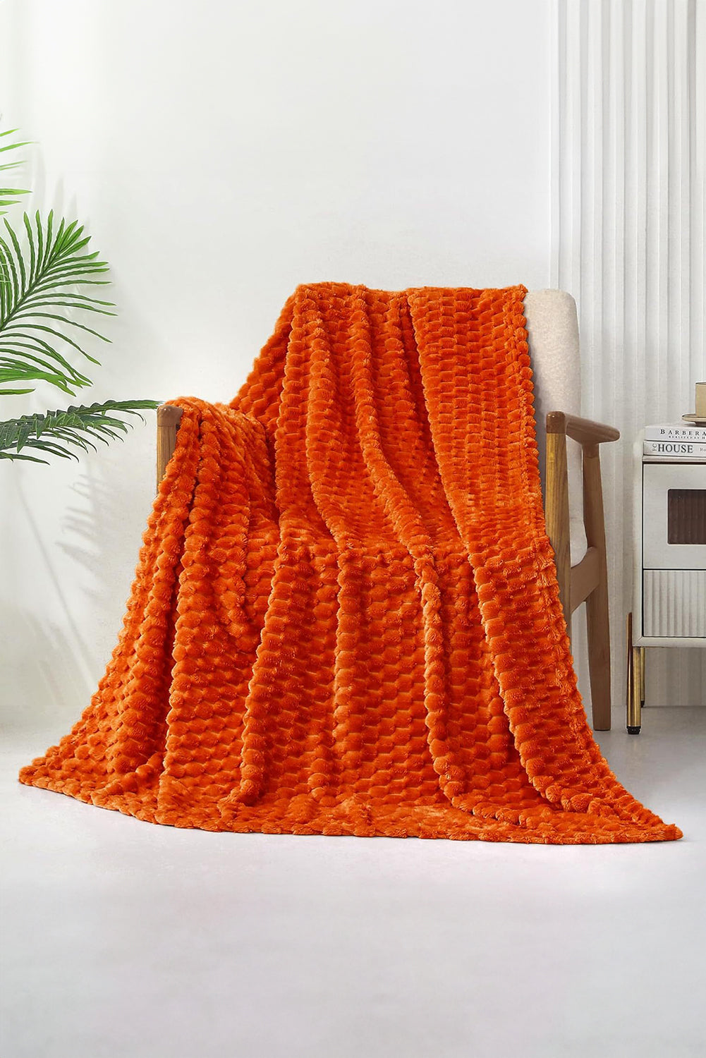 Orange Large Soft Fleece Textured Throw Blanket