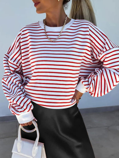 Striped Round Neck Long Sleeve Sweatshirt