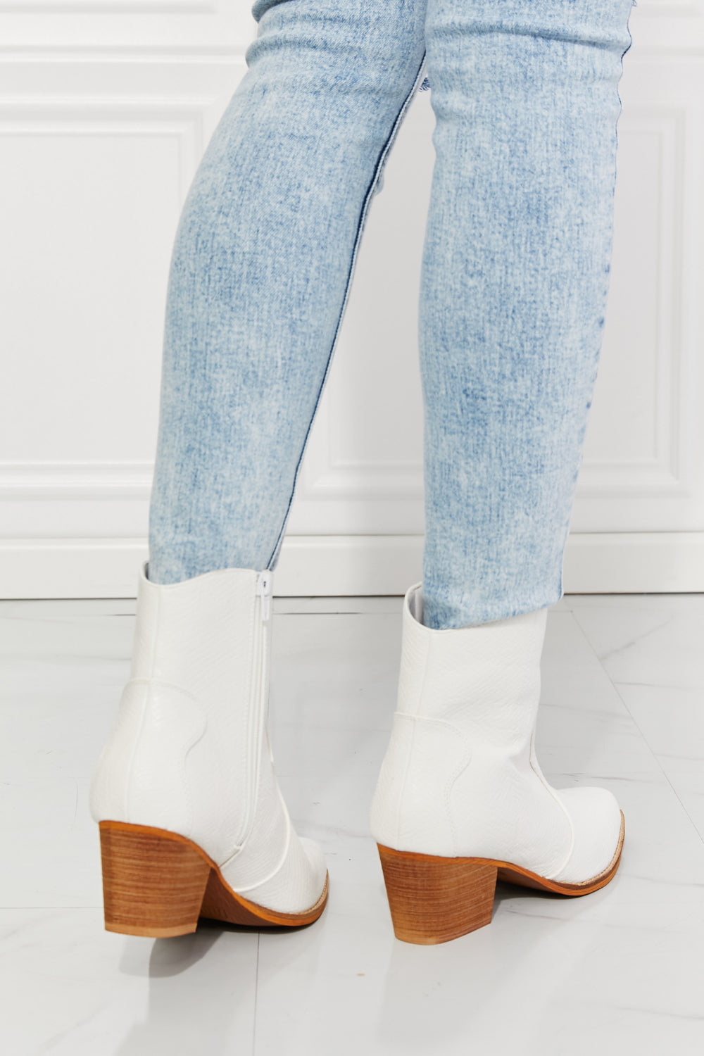 White Faux Leather Western Ankle Boots