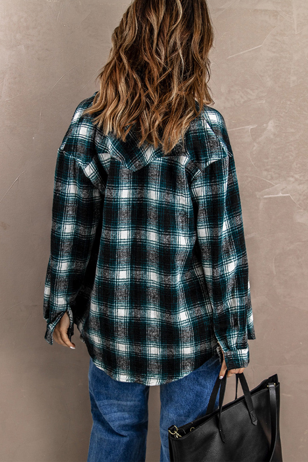 Button Up Collared Flannel Shirt Shacket with Flap Pockets