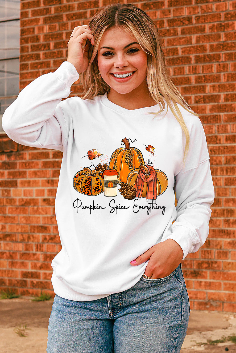 Beige Pumpkin Spice Everything Graphic Pullover Sweatshirt